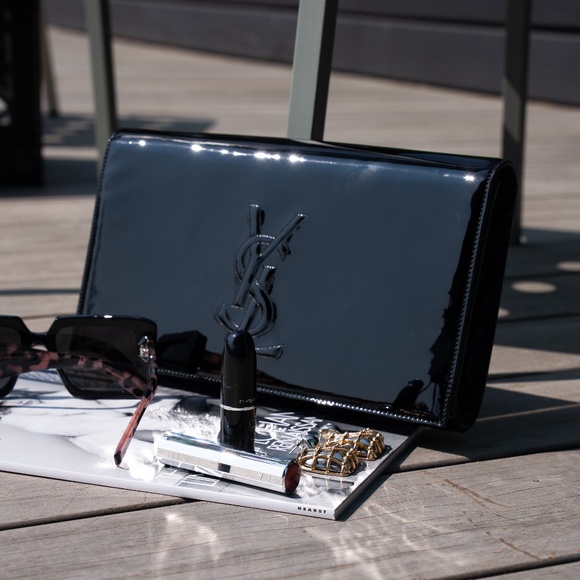 Saint Laurent Black Patent Leather Belle De Jour Clutch - Picture 1 of 6